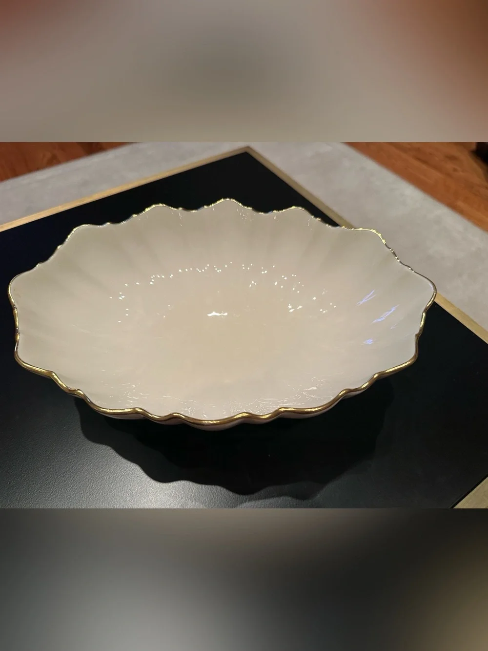 Lenox Cream Scalloped Serving Bowl with Gold Trim